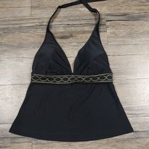 Ralph Lauren Swimsuit Bikini Bra Top Size 12 Black Gold Trim Halter Tankini Larg